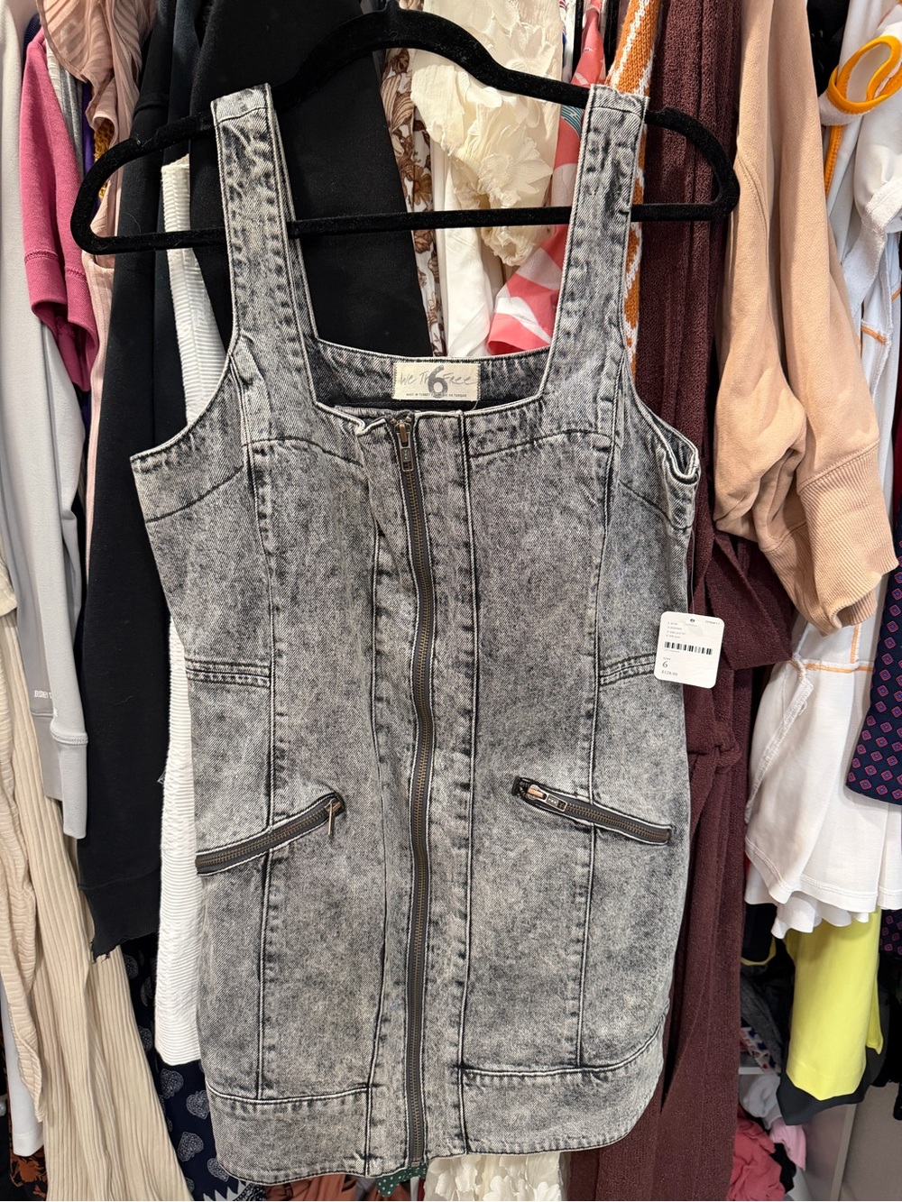 We The Free Acid Wash Denim Mini Dress with Front Zippers